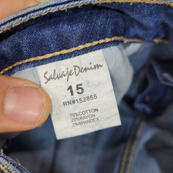 Salvaje Denim Jeans Womens Size 15 Blue Distressed RN 152865 Embroidered Cotton - Picture 15 of 16